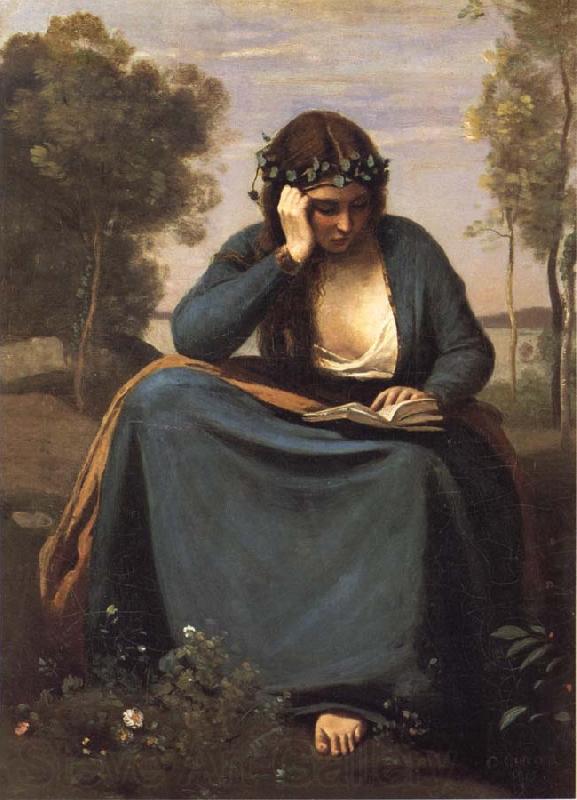 Corot Camille Reader crowned of flowers or The Muse of virgil Spain oil painting art
